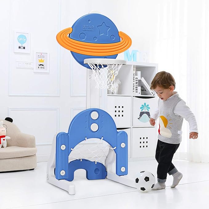 Costzon Kids Basketball Hoop, Toddler Sports Activity Center w/ 5 Adjustable Height Levels, Basketball Soccer Golf Game Set, Indoor Outdoor Basketball Hoop Set Gift for Baby Infant