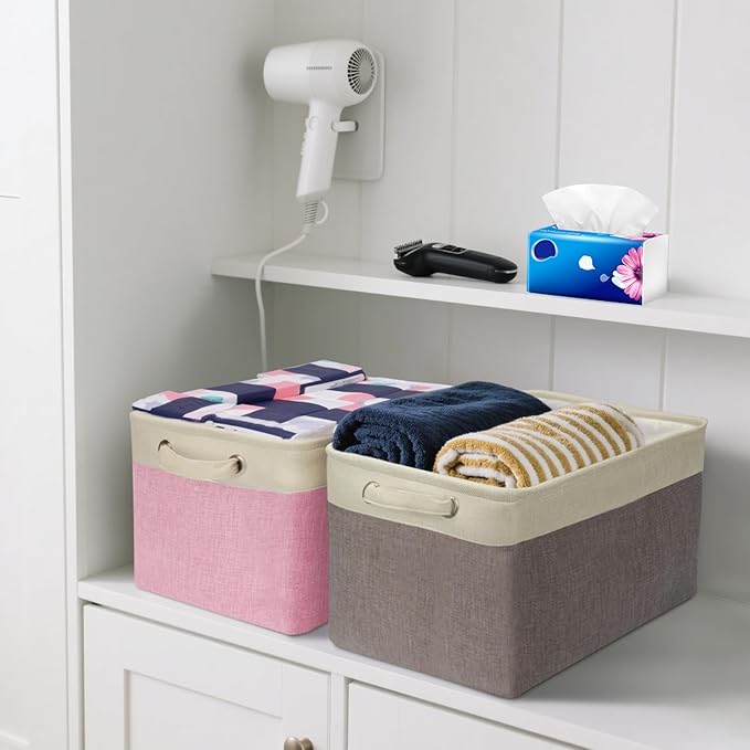BALEINE Fabric Storage Bins for Shelves, Linen Storage Baskets for Organizing, Decorative Closet Storage Bins for Clothes, Toys, Home Storage (Black, 4 Pack)