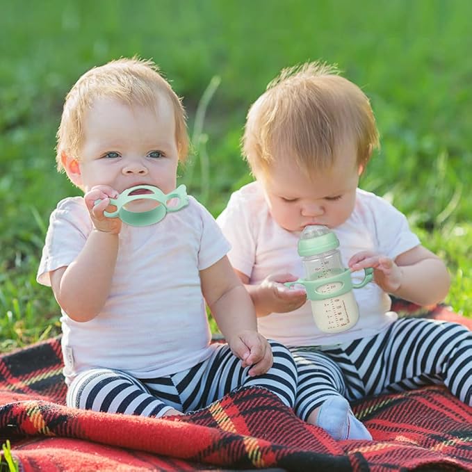 Silicone Baby Bottle Handles, 3PCS Bottle Handles for 2.36-2.76" Wide-Neck Bottles, Baby Bottle Handles has Easy Grip Handles, Easy Carry Handle Lightweight Bottle Handle(Blue/Green/Pink)