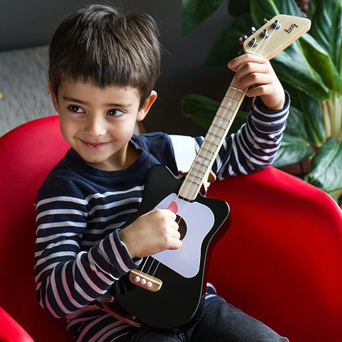Loog Mini Acoustic kids Guitar for Beginners 3-strings Ages 3+ Learning app and lessons included Black