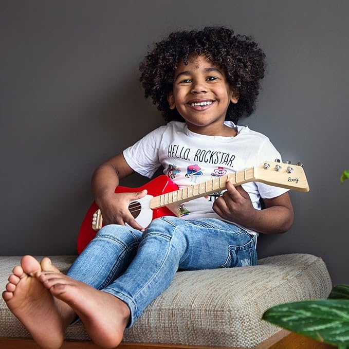 Loog Mini Acoustic kids Guitar for Beginners 3-strings Ages 3+ Learning app and lessons included Black
