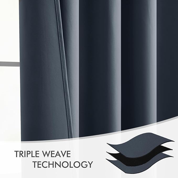 MIULEE Stone Blue Back Tab Blackout Curtain 96 Inch Long 2 Panels Set for Bedroom, Rod Pocket/Pinch Pleat Thermal Insulated Living Room Darkening Pleated Light Blocking Floor to Ceiling Drape