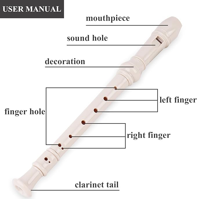 Recorder Instrument for Beginner Kids Adults,8-Hole Soprano Descant Recorder Music Flute with with Cleaning Rod & Leather Case For School Student Home Entertainment(2-Carved White)