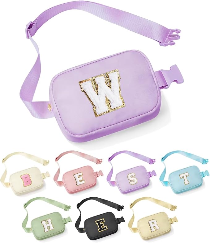 YOOLIFE Birthday Gifts for 4 5 6 7 8 9 10 11 12 13 14 Year Old Girls - Initial Fanny Pack Belt Bag Purse for Girls Teens Daughter Sister Niece, Personalized Trendy Stuff for Teen Girl Kids | Purple W