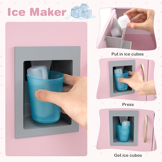 HONEY JOY Kids Kitchen Playset, Wooden Little Chef Pretend Toy Kitchen Set w/Chalkboard, Telephone, Utensils, Oven, Microwave, Sink, Storage, Play Kitchen for Toddlers Boys Girls, Pink Flower