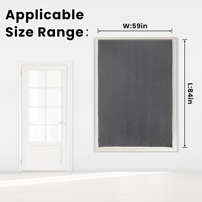 Magic Tape Stick On Curtains Window Shades Pull Down Blackout Window Cover Blackout Curtains for Bedroom No Drillng Self Adhesive Curtains No Rod Small Curtain, 59" W X 84" L, Grey, 1 Panel