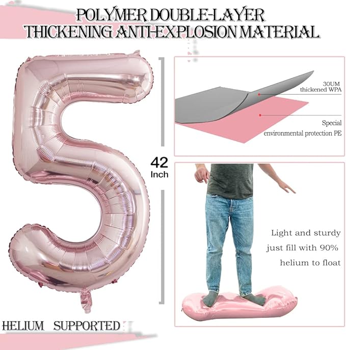 GOER 2 Pcs 42 Inch Rose Gold Foil Balloons Number 5,Huge Number Balloons for 5th 55th Birthday Party Supplies Anniversary Decorations