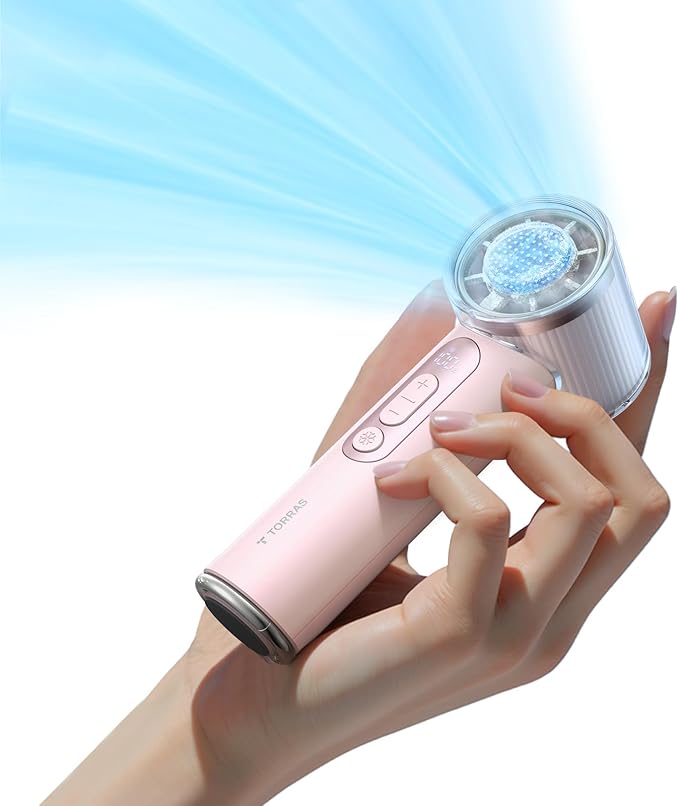 TORRAS COOLiFY iva Handheld Fan with Ice Cooler, [Chill by 50F] 0-100 Speed, Super Mini Powerful Portable Fan, 5000mAh Rechargeable Hand Held, Travel Essentials, Gifts for Dad Husband, Pink