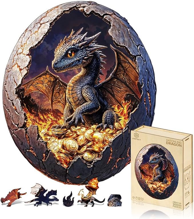 Jigfoxy Wooden Puzzle for Adults, Hatchling Dragon Wooden Jigsaw Puzzles for Adults, Unique Animal Shape Wood Cut Puzzles for Family Friend Puzzle Lovers(L-13.5 * 11.2in-257pcs)