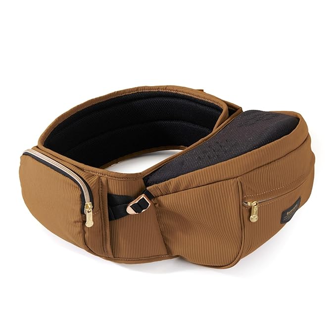 SUNVENO Baby Hip Carrier with Hip Seat, CPC-Certified, Ergonomic Infant Carrier for Newborns & Toddlers up to 45 lbs, Adjustable Waistband, Multiple Pockets, All-Season, Brown