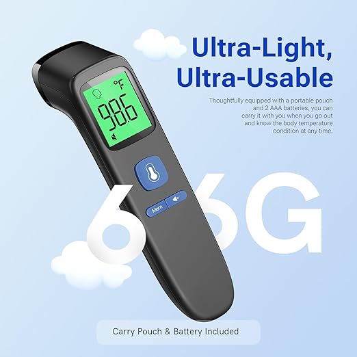 Forehead and Ear Thermometer for Adults and Kids, Fast Accurate Thermometer with Fever Alarm, 1S Reading & Silent Mode, Easy to Use for Baby, Kids & Elderly (Black)