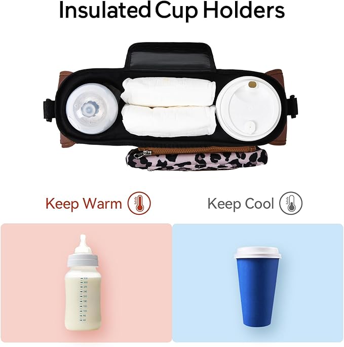 Momcozy Universal Stroller Organizer with Insulated Cup Holder Detachable Phone Bag & Shoulder Strap, Fits for Stroller like Uppababy, Baby Jogger, Britax, BOB, Umbrella and Pet Stroller