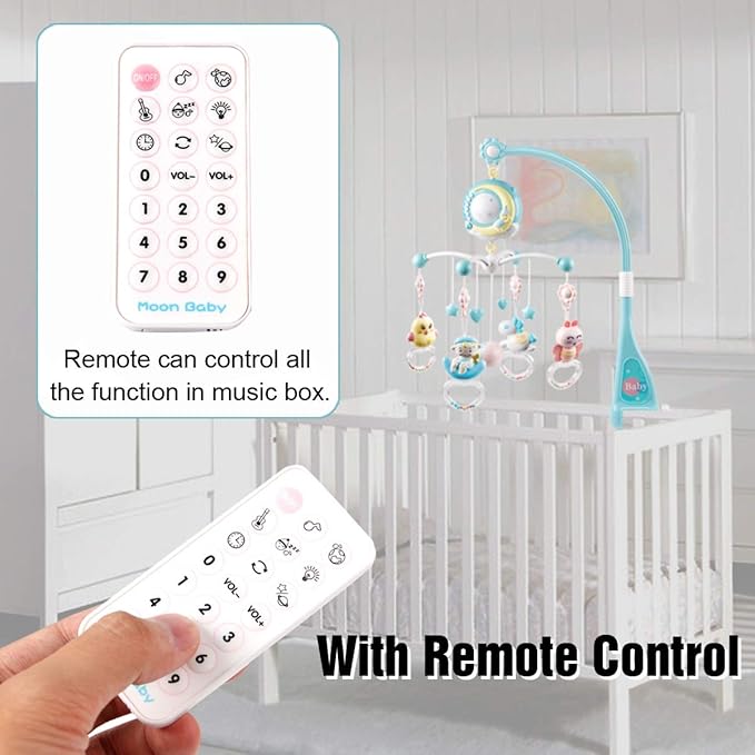 Mini Tudou Baby Musical Mobile Crib with Music and Lights, Timing Function, Projection, Take-Along Rattle and Music Box for Babies Boy Girl Toddler Sleep