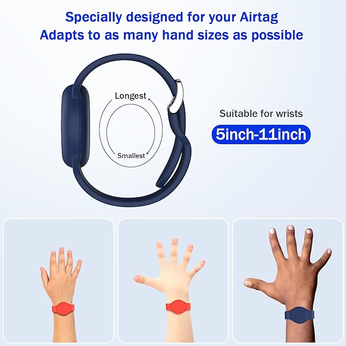 R-fun Waterproof for Air Tag Bracelets [2 Pack] Compatible with Apple Air Tag Finders with Soft Silicone,Anti Lost GPS Item Finders Case Cover,Night Blue/Red