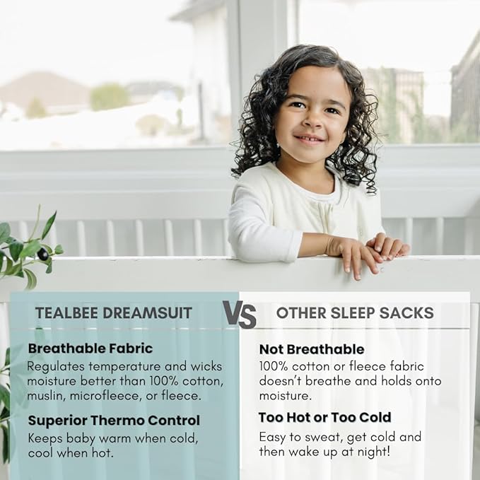 Tealbee Dreamsuit: Toddler Sleep Sack with Feet 3T 4T - 1.2 TOG All Season Baby Wearable Blanket for Walkers - Rayon made from Bamboo, Organic Cotton Sleep Bag - Undyed