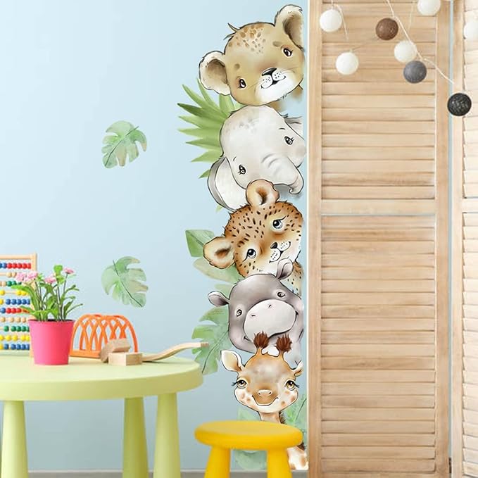 55.1 x 15.7 Inch Watercolor Jungle Animal Wall Decals - Forest Animal Sticker With Elephant, Tiger, Giraffe for Baby Nursery, Playroom, Bedroom, Classroom, Kindergarten Decor