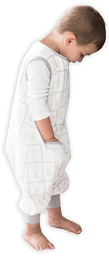 Tealbee DREAMSUIT: Toddler Sleep Sack with Feet 3T 4T - 1.2 TOG Four Season Baby Wearable Blanket for Walkers - Rayon made from Bamboo, Organic Cotton Sleeping Bag - Alphabet