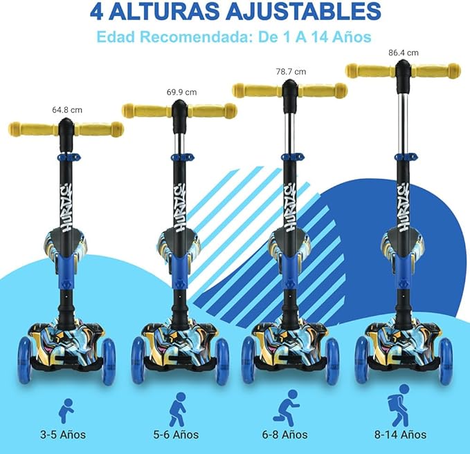 Hurtle 3-Wheeled Scooter for Kids - Wheel LED Lights, Adjustable Lean-to-Steer Handlebar, and Foldable Seat - Sit or Stand Ride with Brake for Boys and Girls Ages 1-14 Years Old