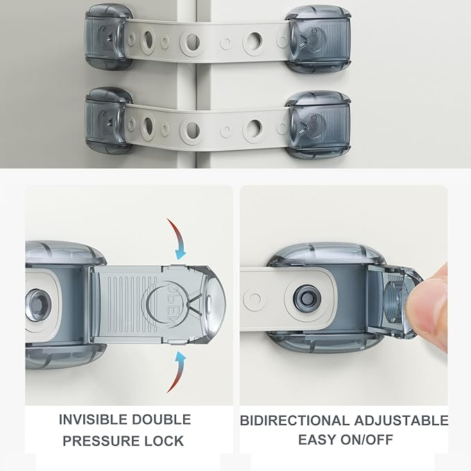 5 Pack Cabinet Locks Baby Proofing, Child Proof Cabinet Locks with Sticky Adhesive Pads, Child Locks for Cabinets and Drawers, RV Refrigerator, Oven Lock Child Safety Baby Cabinet Locks