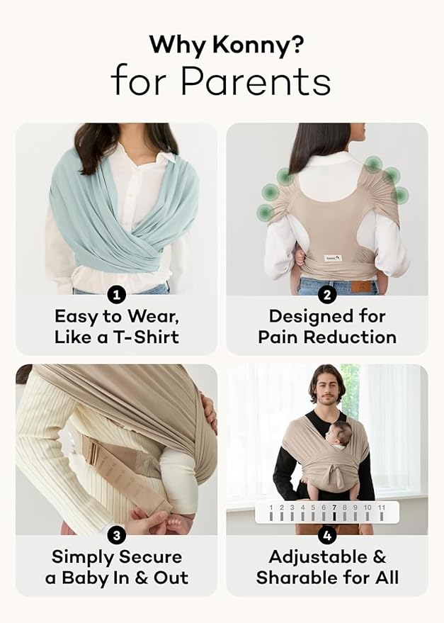 Konny Baby Carrier Flex SoftBreeze with Head Support - Adjustable, Easy to Wear Baby Wrap Sling, Perfect for Newborn Babies Essentials up to 44 lbs (XS-XL) - Beige