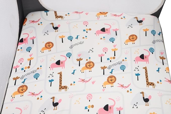 Pack n Play Sheet Stretchy Fitted Portable Mini Crib Sheets Set 3 Pack,Playard Sheets Convertible Playard Mattress Cover,Ultra Soft Jersey Material,Flamingo Elephant & Lion