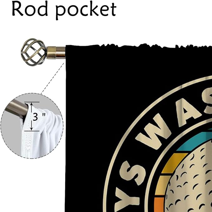 Golf Blackout Curtains for Boy Girl Room Darkening Decor,Sport Theme and White Motto Dark Background Bedroom Living Room Home Rod Pocket Thermal Insulated Window Curtain/Drapes Panel,84x72 Inch…
