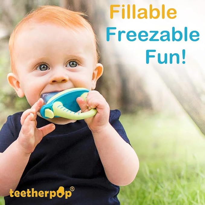 Teetherpop Fillable Silicone Teether for Babies – Breastmilk Popsicle Molds for Teething with Spill-Proof Sippy Slits – Freezable Baby Teethers for Liquids & Cooling Relief (3-Pack-Blue-Teal-Pink)