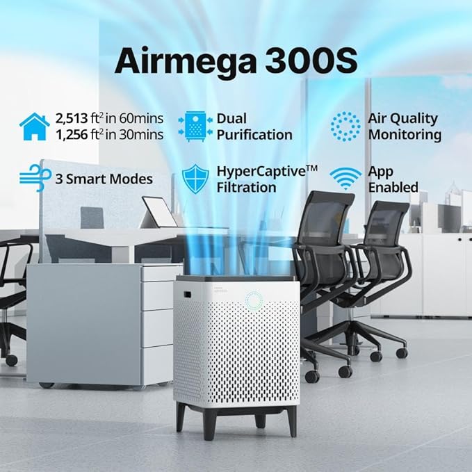 Coway Airmega 300S App-Enabled Smart Air Purifier (Covers 1,256 sq. ft.), True HEPA Air Purifier with Smart Technology, Compatible with Amazon Alexa