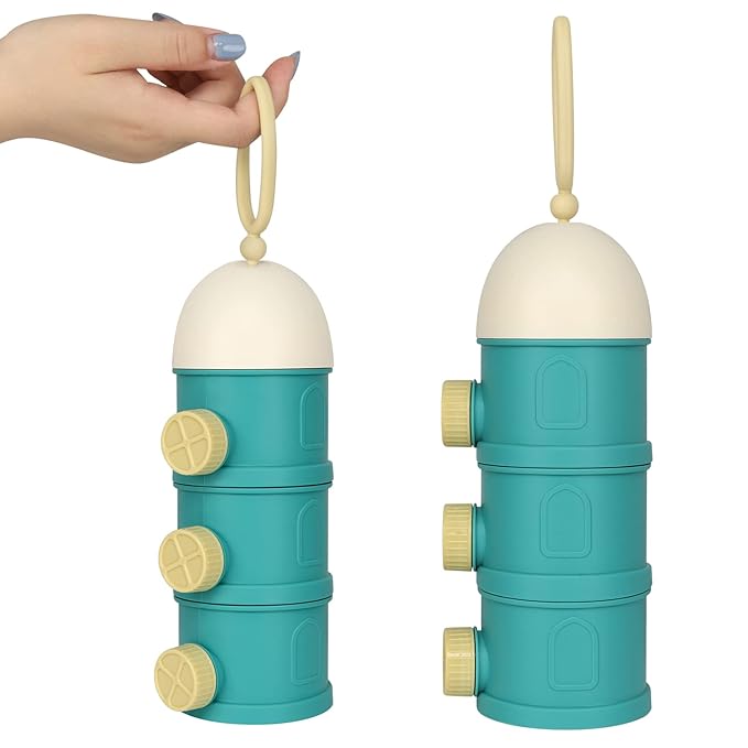 Accmor Formula Dispenser On The Go, 3 Layers Stackable Formula Container to Go, Non-Spill Portable Milk Powder Baby & Kids Snack Containerr, Green