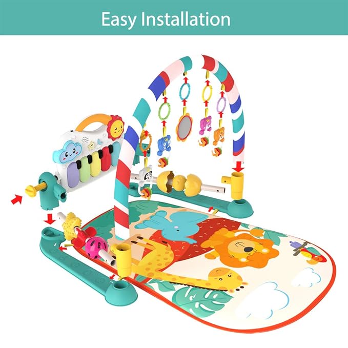 Eners Baby Gyms Play Mats Musical Activity Center Baby Piano Gym Mat Tummy Time Padded Mat for Newborn Toddler Infants(Red)