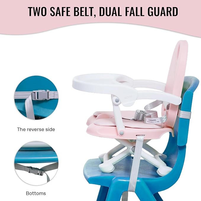 Baby Booster Seat for Dining Table with Removable Tray & Cushion, 3in1 Portable Toddler Booster Seat, 4 Height Adjustable Travel High Chair for Babies and Toddlers