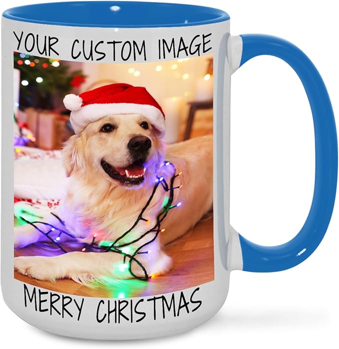 Ship Next Day Custom Mug Design Your Own Photo Text Personalized Picture Gifts for Women Men Customized Gifts Idea Personalized Coffee Mugs 15oz Blue Handle