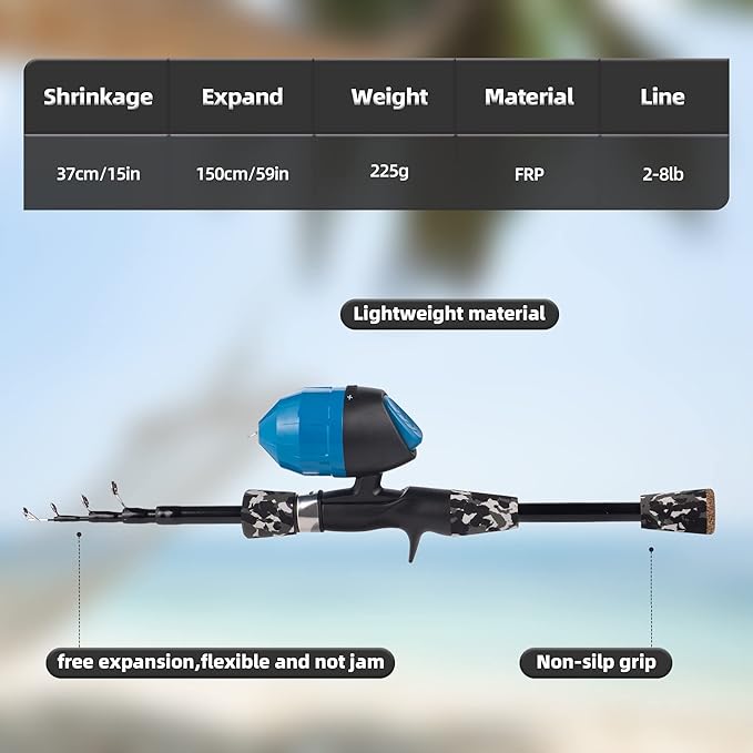 Kids Fishing Pole Kit Set，Portable Telescopic Fishing Rod and Reel Combo Full Kits for Boys, Girls, Beginner, Youth
