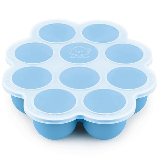 KeaBabies Silicone Food Freezer Trays with Lid, 2oz x 10 Pods Baby Food Storage Containers, Easy Puree Meal Prep, Breast Milk Silicone Freezer Molds, Dishwasher, Microwave Safe, BPA-Free (Misty Blue)