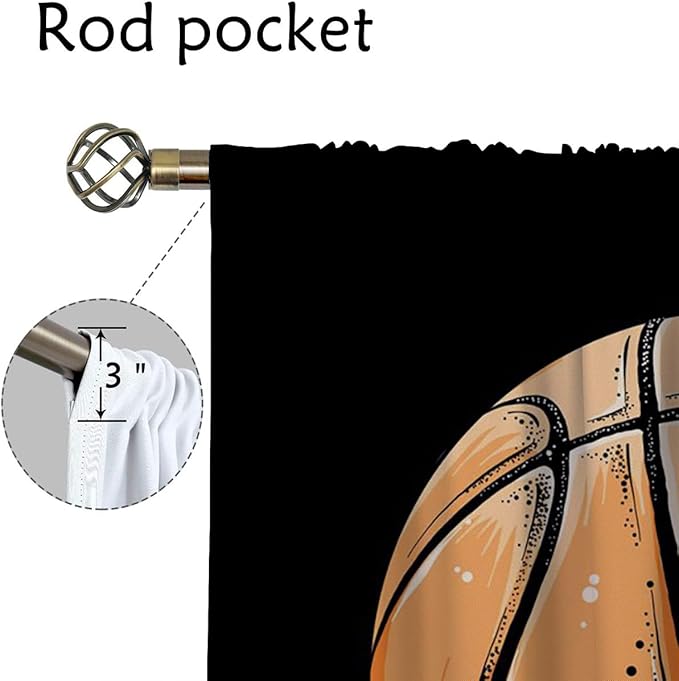 Basketball Blackout Curtains for Boy Girl Room Darkening Decor,Sport Theme Motto Dark Background Bedroom Living Room Home Rod Pocket Thermal Insulated Window Curtain/Drapes Panel,84x63 Inch…