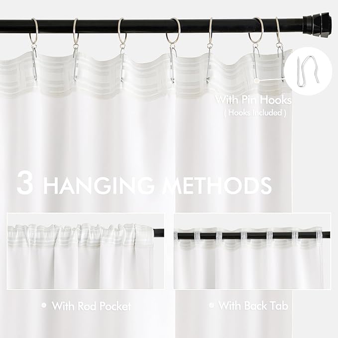 MIULEE Pure White Back Tab Blackout Curtains 108 Inch Long 2 Panels Set for Bedroom, Rod Pocket/Pinch Pleat Extra Long Thermal Insulated Living Room Darkening Pleated Light Blocking Drapes