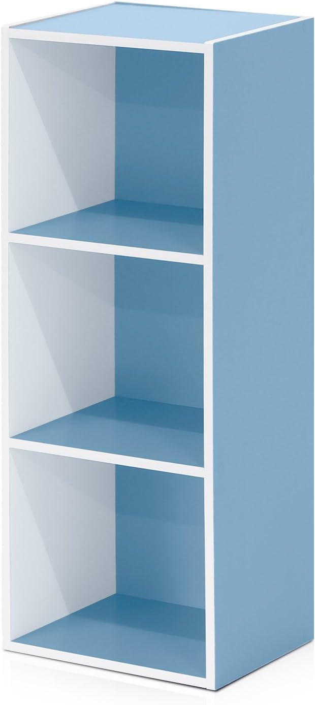 Furinno 3-Tier Open Shelf Bookcase, White/Light Blue 11003WH/LBL
