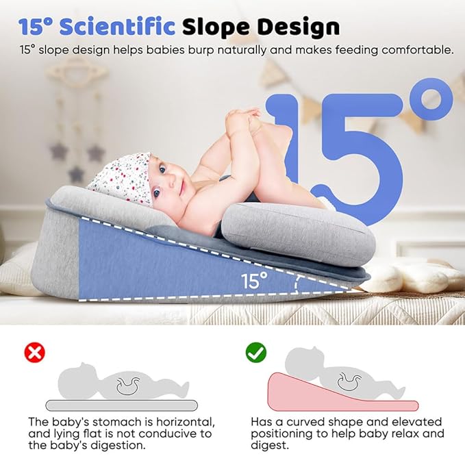 Baby Lounger Pillow, Adjustable Strap Incline Cushion for Breastfeeding & Bottle Time for Tummy Play