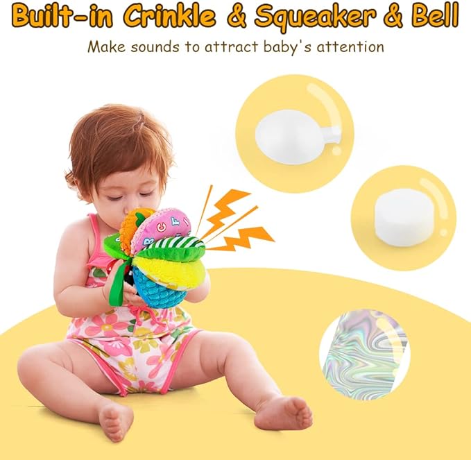 8-in-1 Sensory Balls for Infant Toddlers,Rainbow Fabric Baby Toy for Sensory Development,Montessori Toys for Babies 6-12 Months,8 Different Sensory Tactile Textures with Crinkle Rattle Squeakers