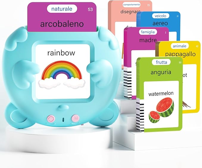 Italian and English Talking Flash Cards for Toddlers, 510 Sight Words Bilingual Learning Toys for Children, Autism Pocket Speech Therapy Toys, Italiano Vocabulary Educational Flashcards