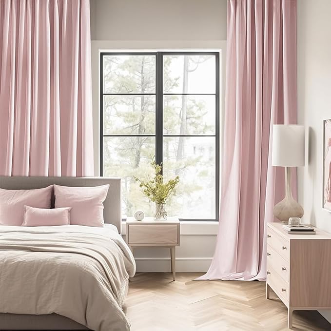 MIULEE Baby Pink Back Tab Blackout Curtains 84 Inch Length 2 Panels Set for Living Room Bedroom Privacy, Rod Pocket/Pinch Pleated Thermal Insulated Room Darkening Light Blocking Drapes, W66xL84
