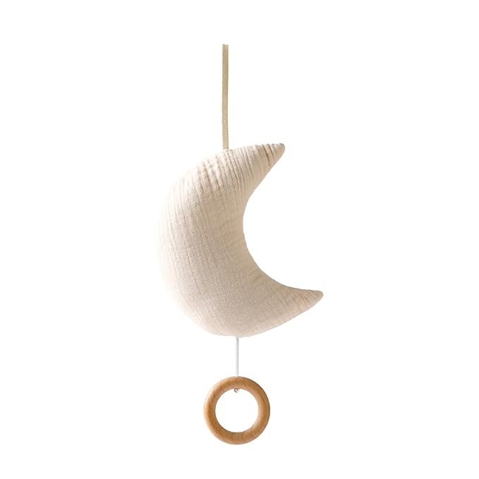 let's make Baby Travel Toy with Music Box - Brahm's Lullaby Pull Musical Toy, Mobile Crib Bed Bell for Carriers and Cribs Beige Moon Music Box