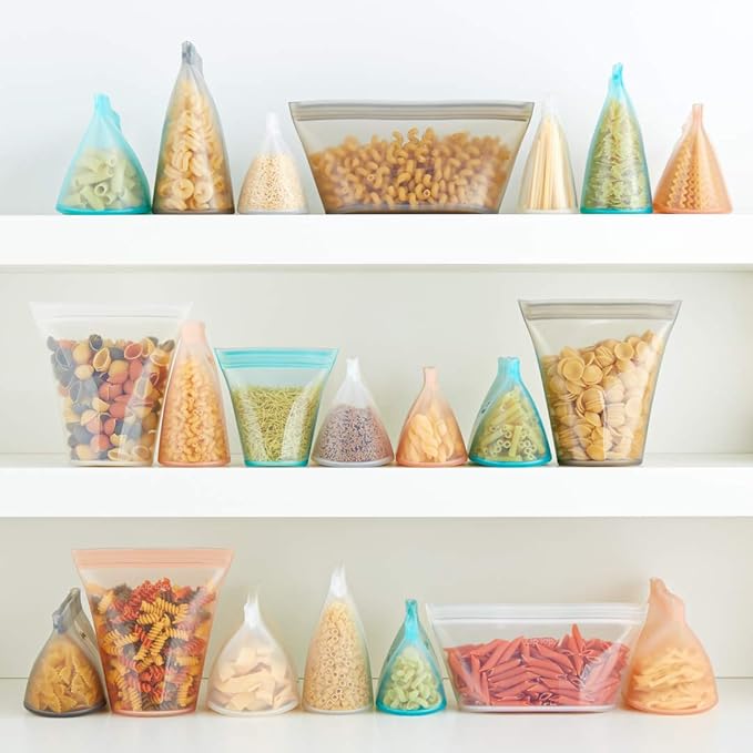 Zip Top Reusable Food Storage Bags | Short Cup [Peach] | Silicone Meal Prep Container | Microwave, Dishwasher and Freezer Safe | Made in the USA