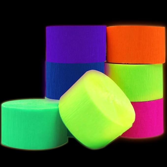 600feet Crepe Paper Streamers,6 Rolls Blacklight Party Streamer Decorations in 6 Colors for Neon Party,Wedding, Birthday, Glow Party Supplies…