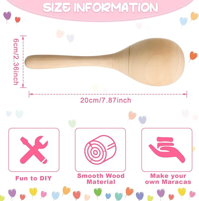 Leitee 6 Pcs DIY Wood Maracas Unfinished Hand Painted Maracas Party Favor Wooden Rumba Shakers Hand Percussion Rattles Musical Instruments with Clear Sound for Kid Adult(Log Color)