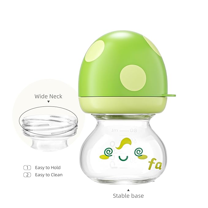 YOHKOH Newborn Glass Baby Bottles with Slow Flow Nipple for 0+ Months, Wide Neck Feeding Bottle, 2.7oz/80ml (Green, 2.7oz (Pack of 2))