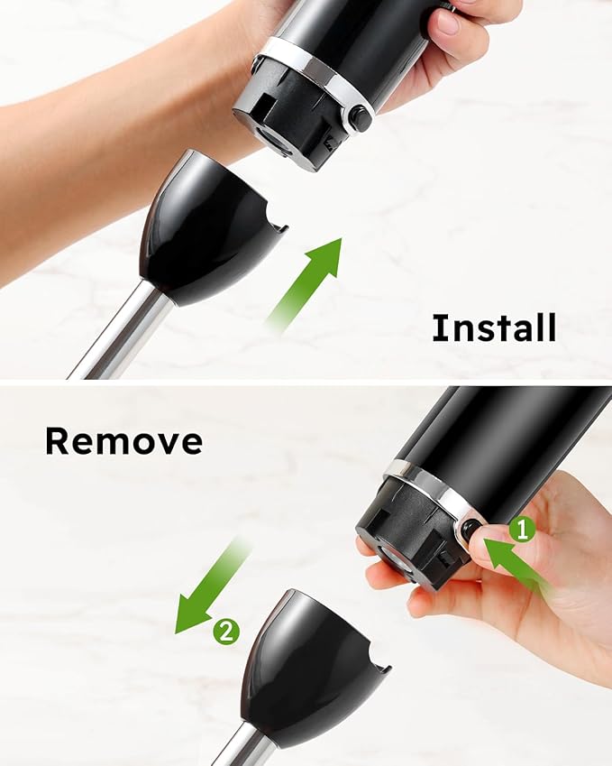 Sangcon Immersion Blender Handheld, 3-in-1 Hand Blender Electric, 400W Handheld Blender, Stainless Steel Blade Stick Mixer with Whisk, Milk Frother Attachments - Black