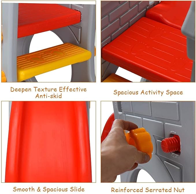 GLACER Toddler Slide, 5 in 1 Kids Climber Slide Playset w/Basketball Hoop, Telescope, Crawl Through Space, Easy Climb Stairs, Freestanding Slide Toddler Playground for Indoor and Outdoor