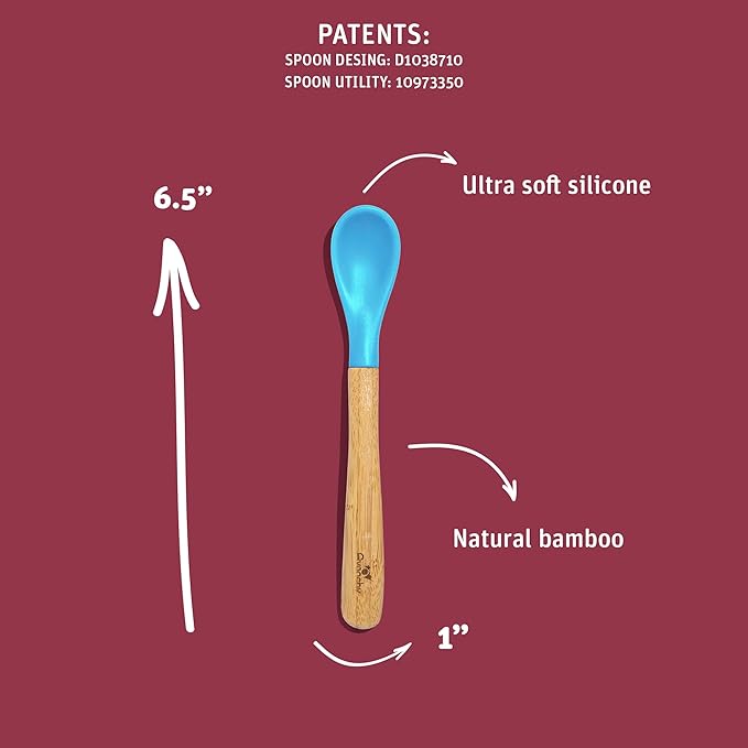 Avanchy Bamboo & Silicone Infant Training Spoons, BPA Free - Soft Tip, Easy on Gums, First Stage Feeding Utensils for Baby-Led Weaning, Self-Feeding, Magenta