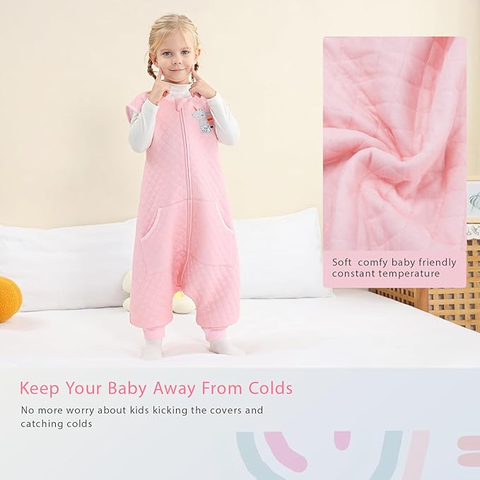 Baby Toddler Sleep Sack with Feet 2.5 TOG Winter, Wearable Blanket with Legs, Toddler Sleeping Sack Long Sleeve (Pink, 12-24 Month)